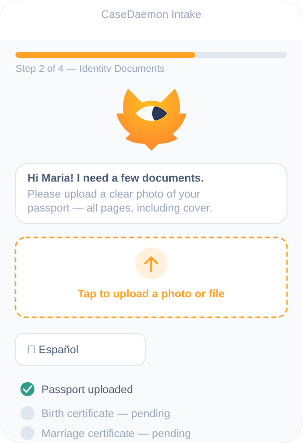 Multilingual client intake screen