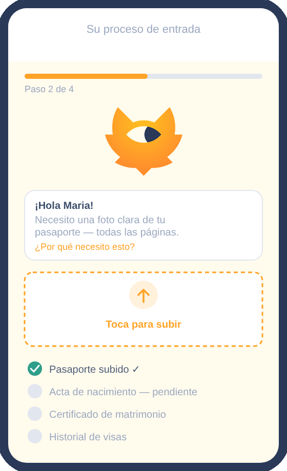Client intake on mobile — Spanish language UI