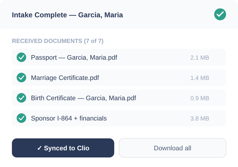 Synced documents view with file list
